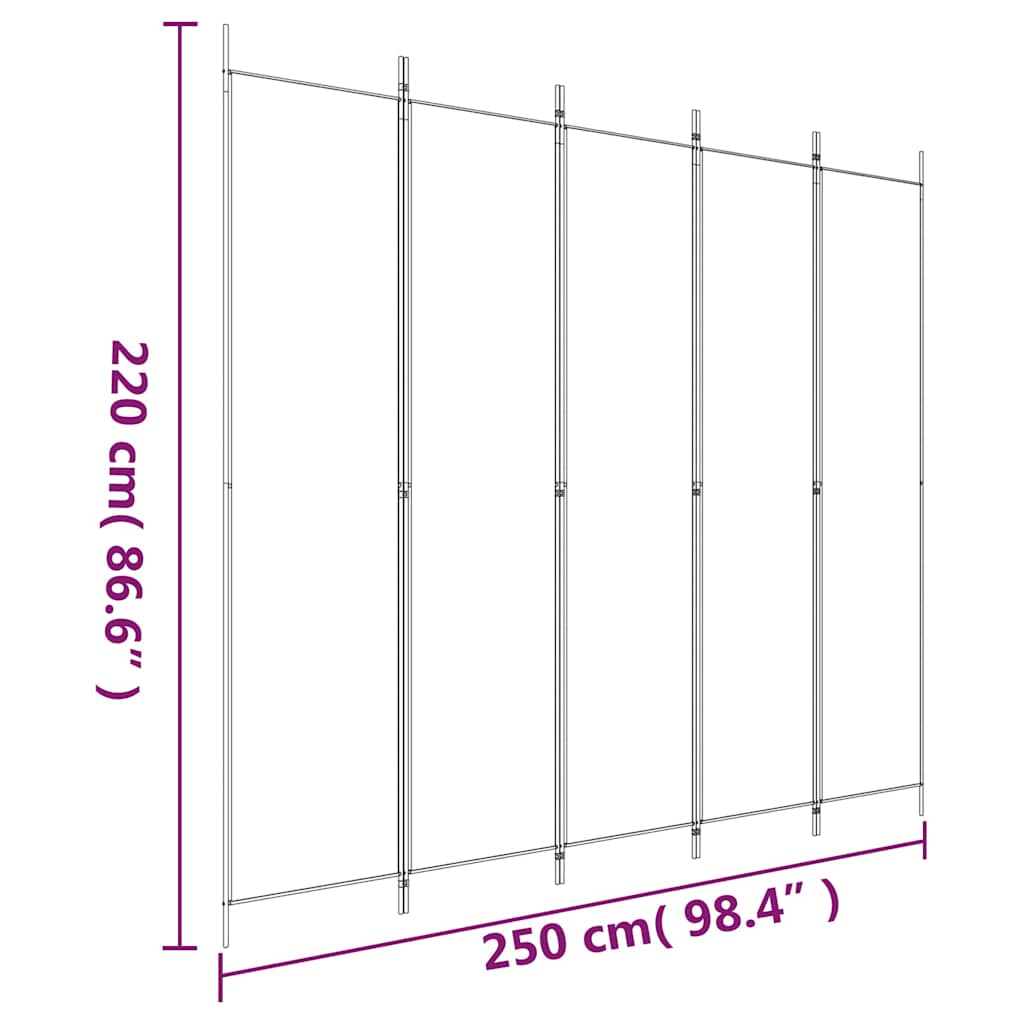 Room divider, 5-panel, brown, 250x220cm, fabric