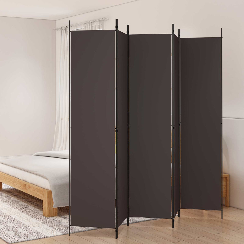 Room divider, 5-panel, brown, 250x220cm, fabric
