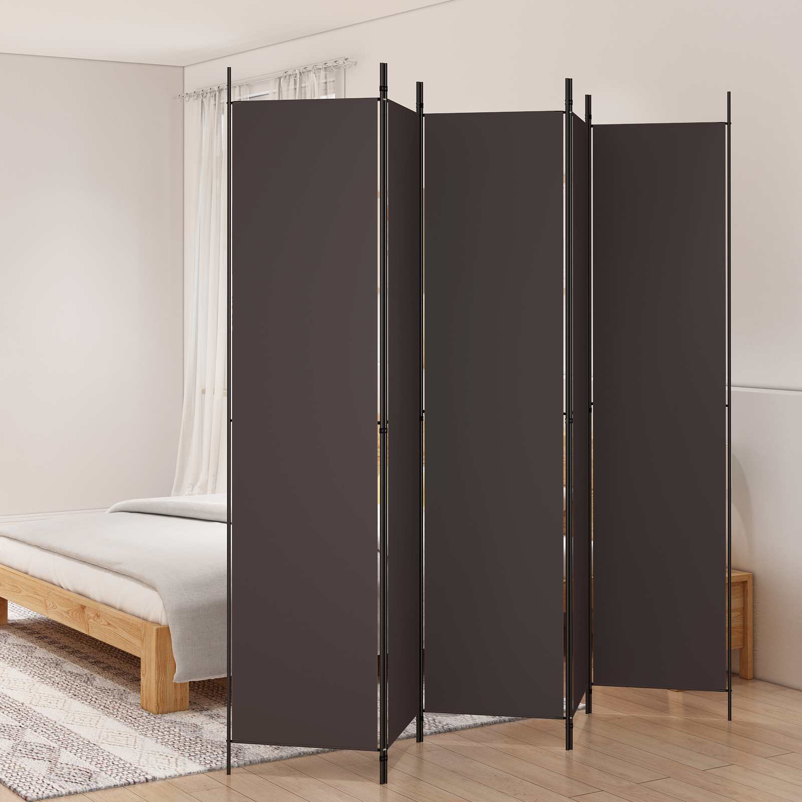 Room divider, 5-panel, brown, 250x220cm, fabric