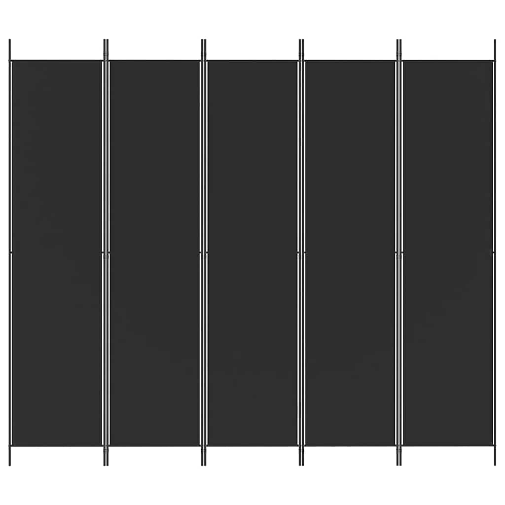 Room divider, 5-panel, black, 250x220cm, fabric