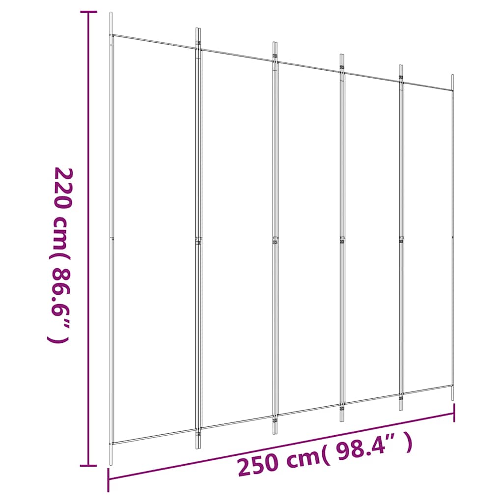 Room divider, 5-panel, black, 250x220cm, fabric