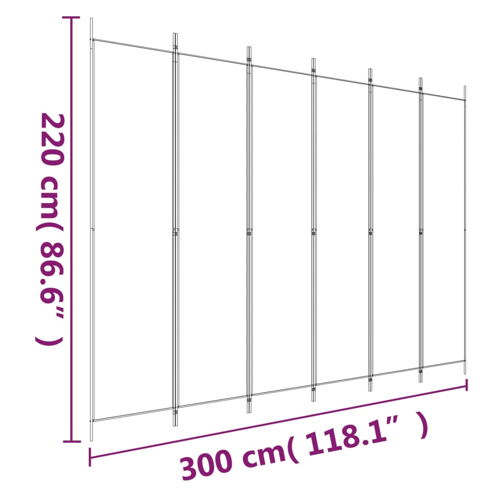 Room divider, 6-panel, brown, 300x220cm, fabric