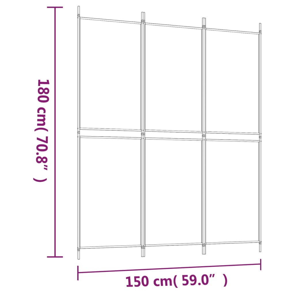 Istabas starpsiena, 3 daļas, balta, 150x180cm, audums
