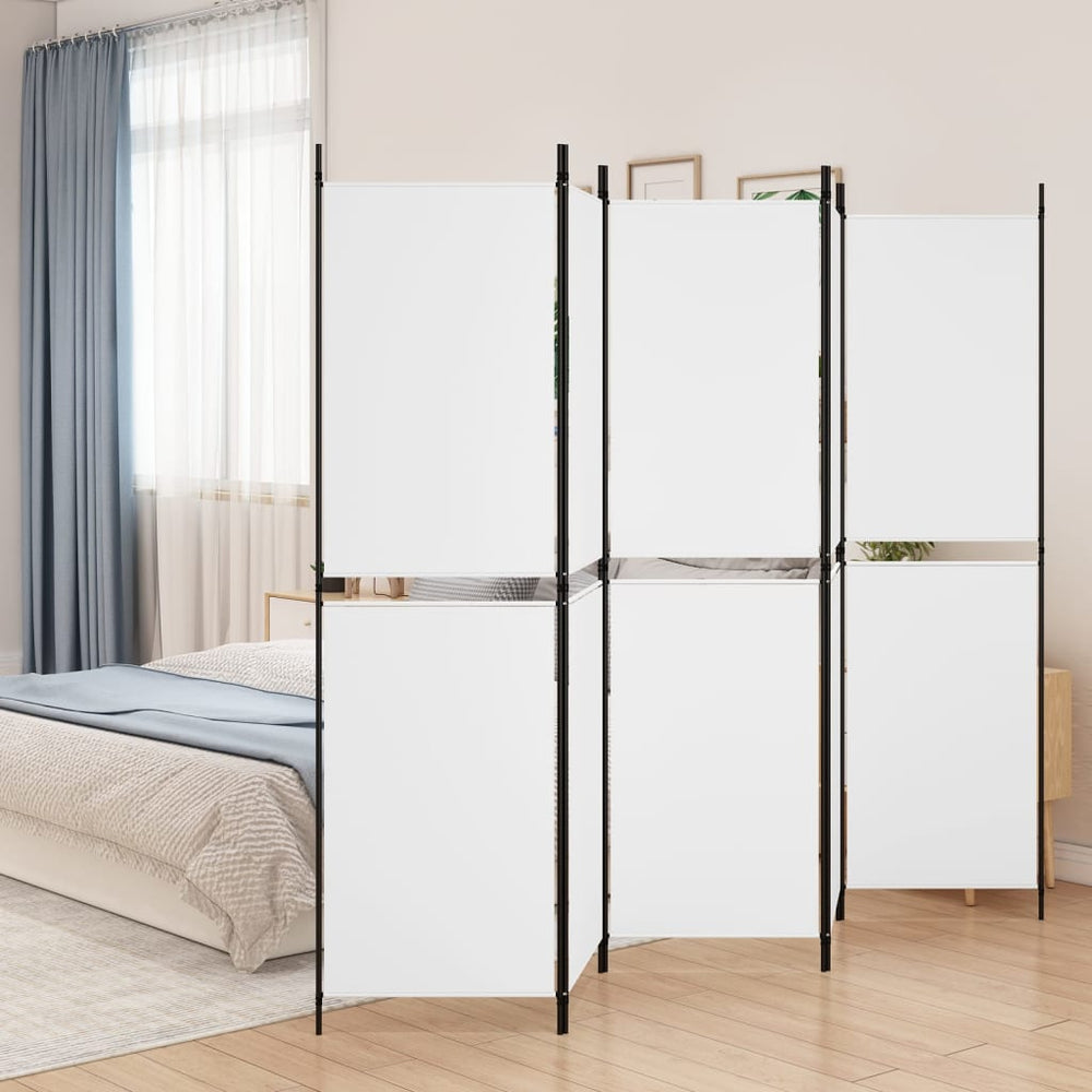 Room Divider, 5-Panel, White, 250x180cm, Fabric