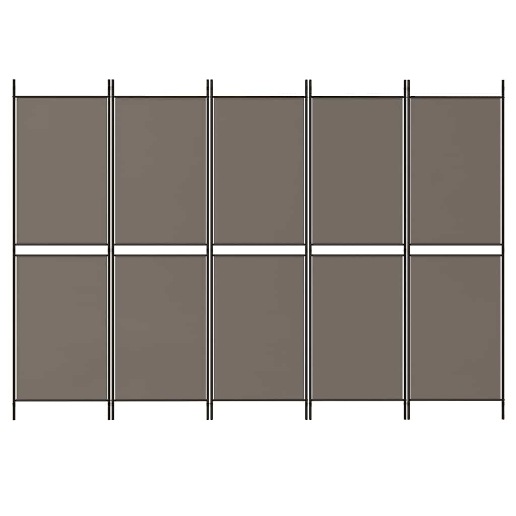Room Divider, 5-Panel, Anthracite, 250x180cm, Fabric