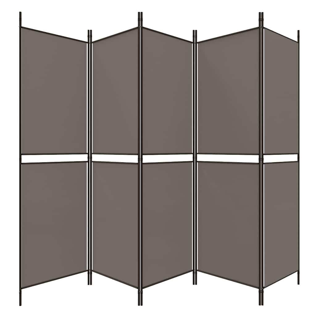 Room Divider, 5-Panel, Anthracite, 250x180cm, Fabric