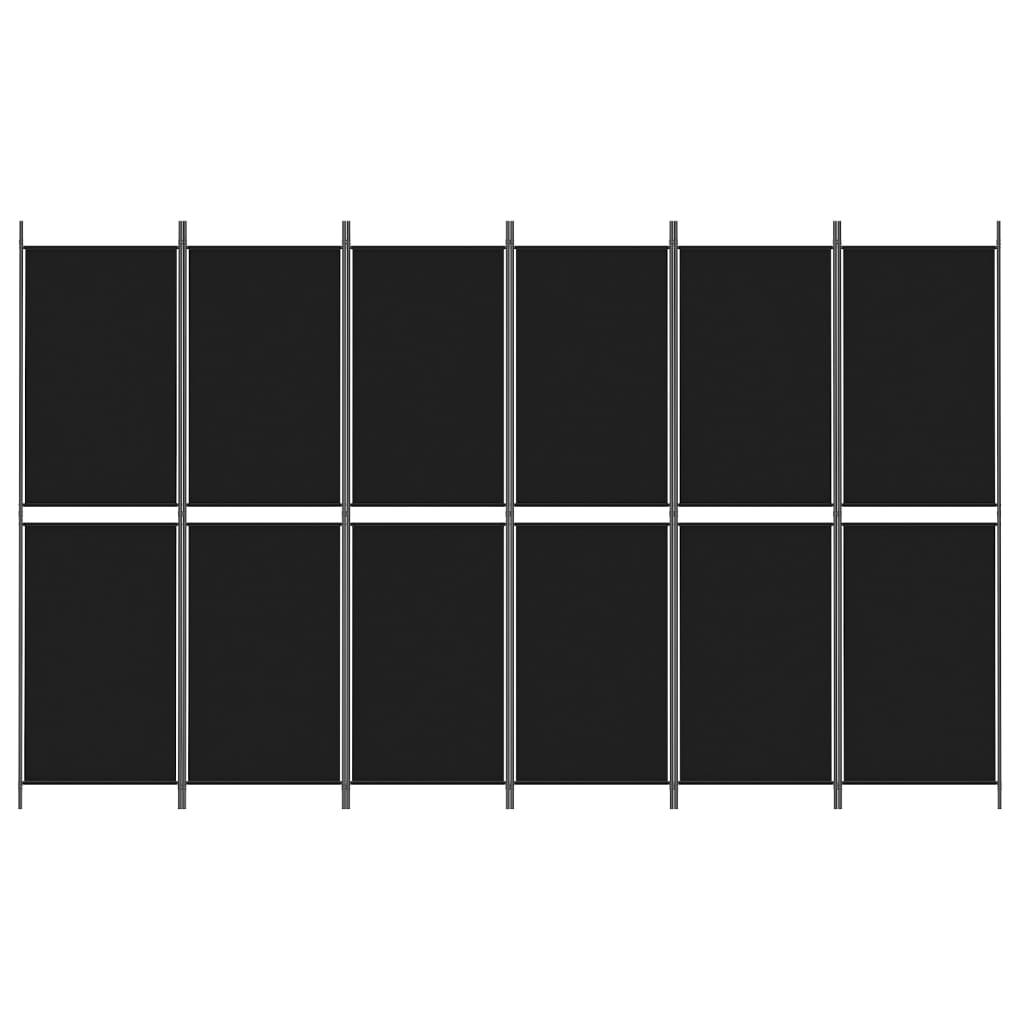 Room divider, 6-panel, black, 300x180cm, fabric
