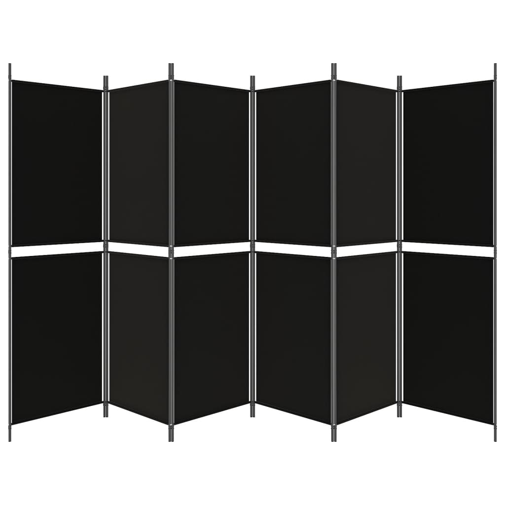 Room divider, 6-panel, black, 300x180cm, fabric