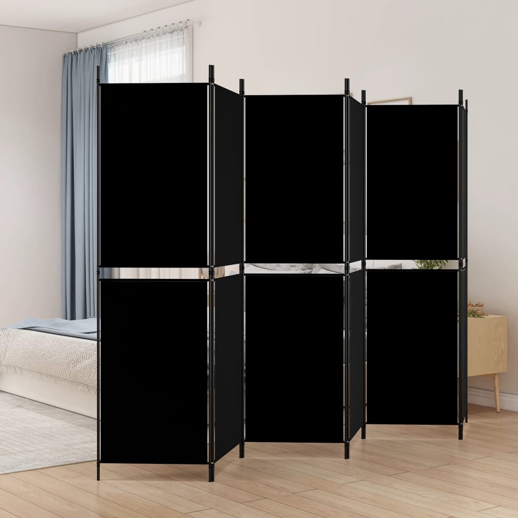 Room divider, 6-panel, black, 300x180cm, fabric