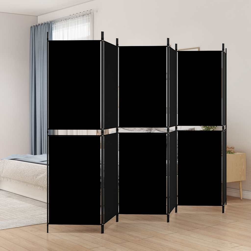 Kambario pertvara, 6 dalių, juodos spalvos, 300x180cm, audinys