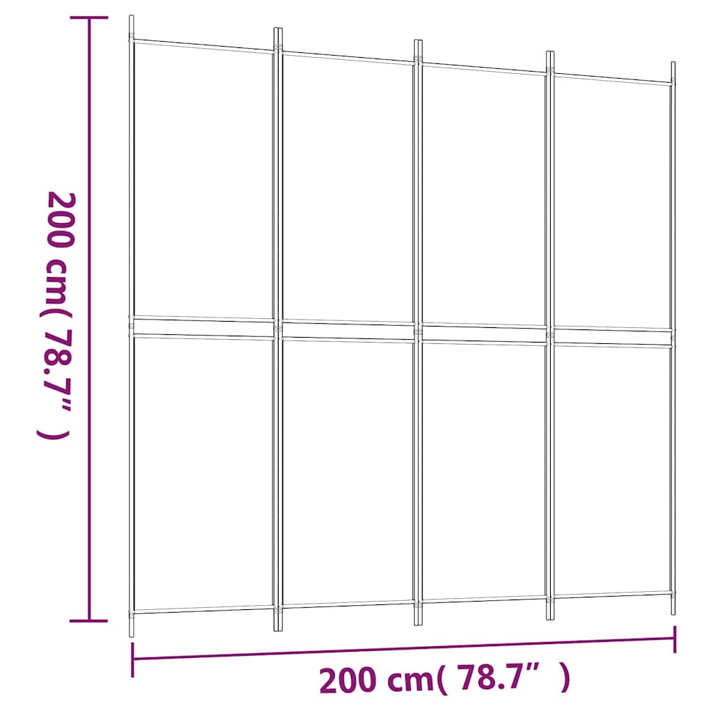 Room divider, 4-panel, black, 200x200cm, fabric