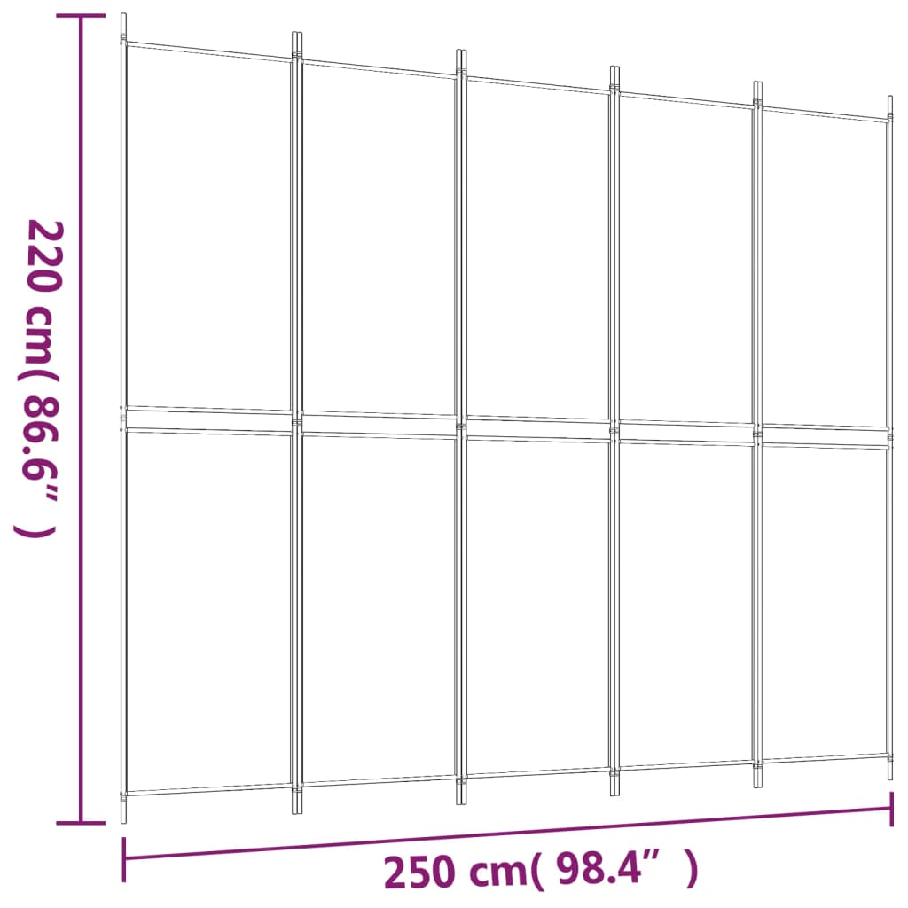 Kambario pertvara, 5 dalių, antracito, 250x220cm, audinys