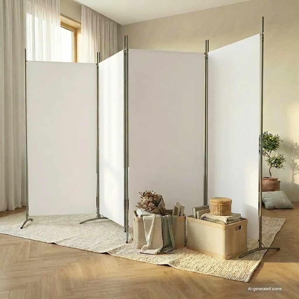 Room divider, 4-panel, white, 346x180cm, fabric
