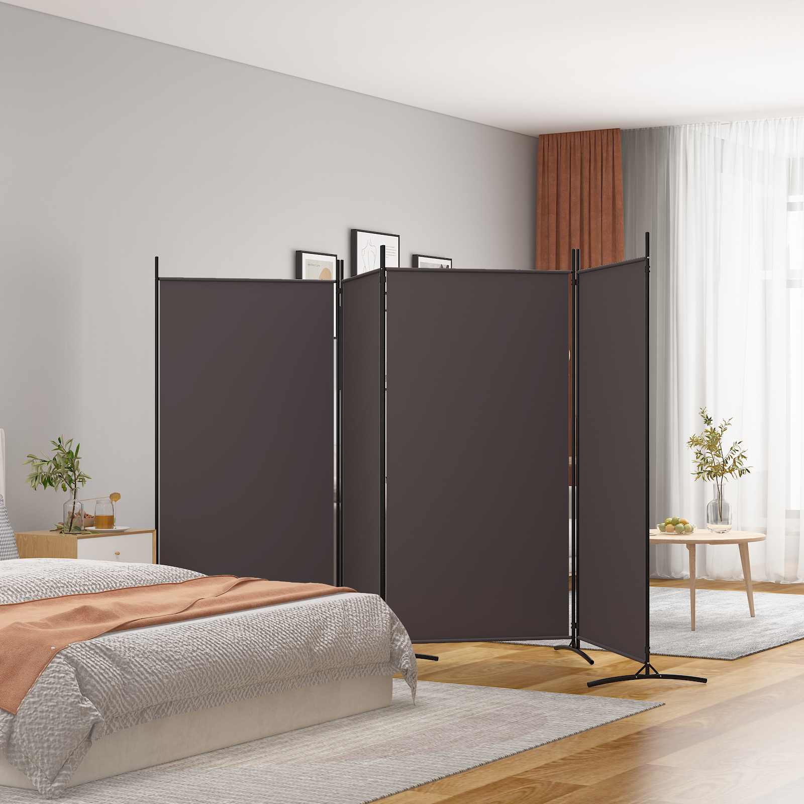 Telpas sadalītājs, 4 daļu, brūns, 346x180cm, audums