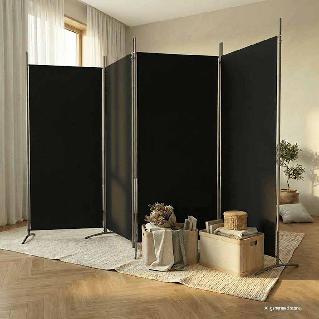 Kambario pertvara, 4 dalių, juodos spalvos, 346x180cm, audinys