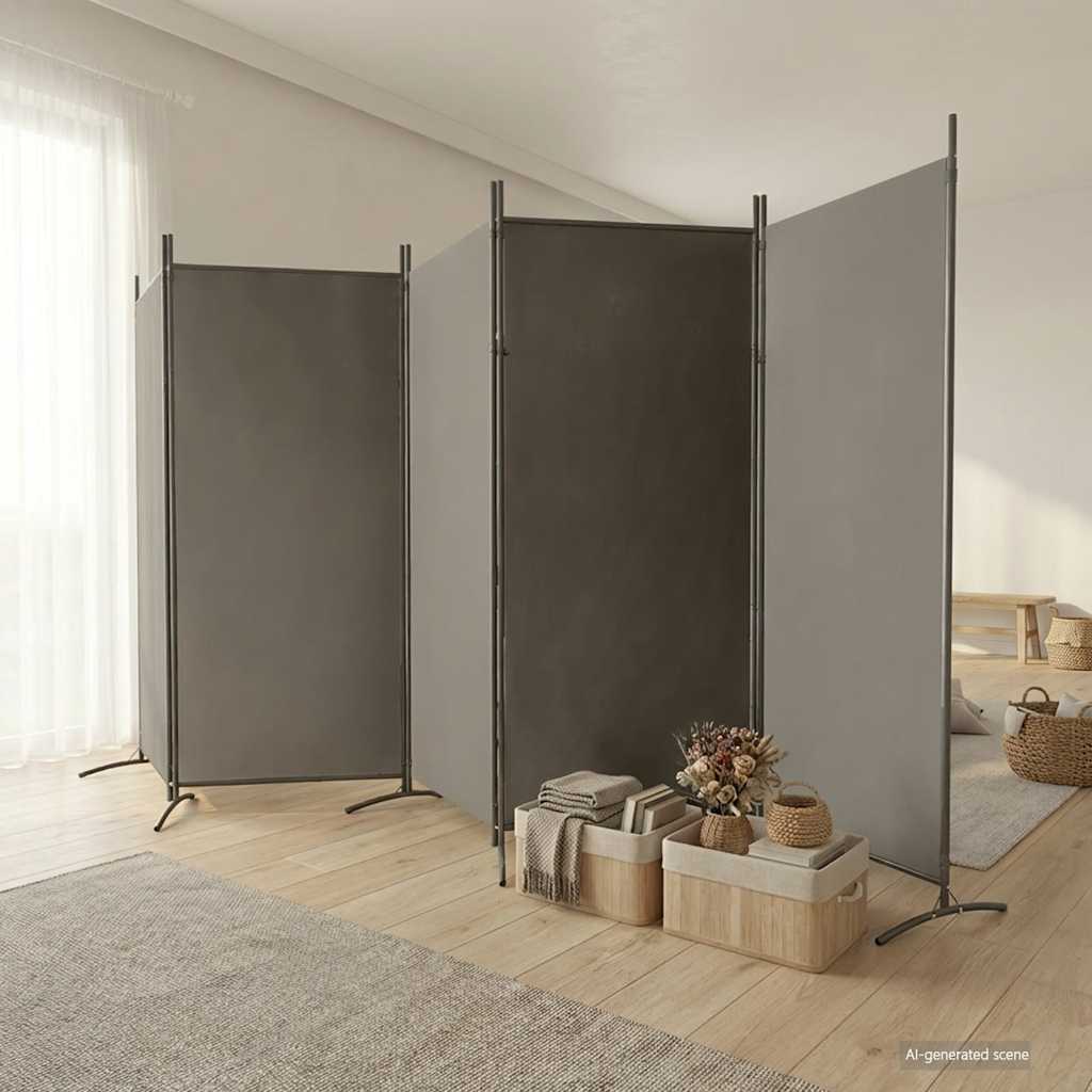 Kambario pertvara, 5 dalių, antracito, 433x180cm, audinys
