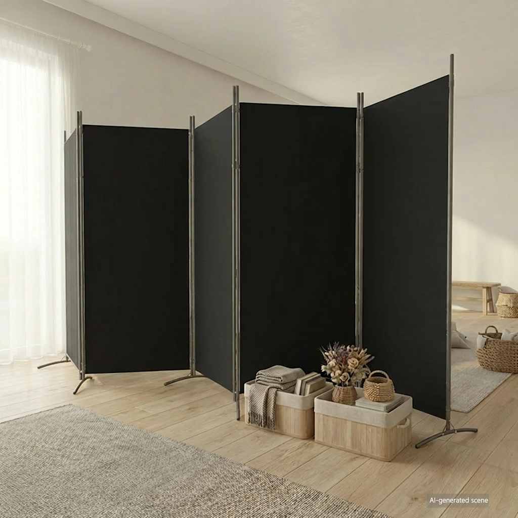 Kambario pertvara, 5 dalių, juodos spalvos, 433x180cm, audinys