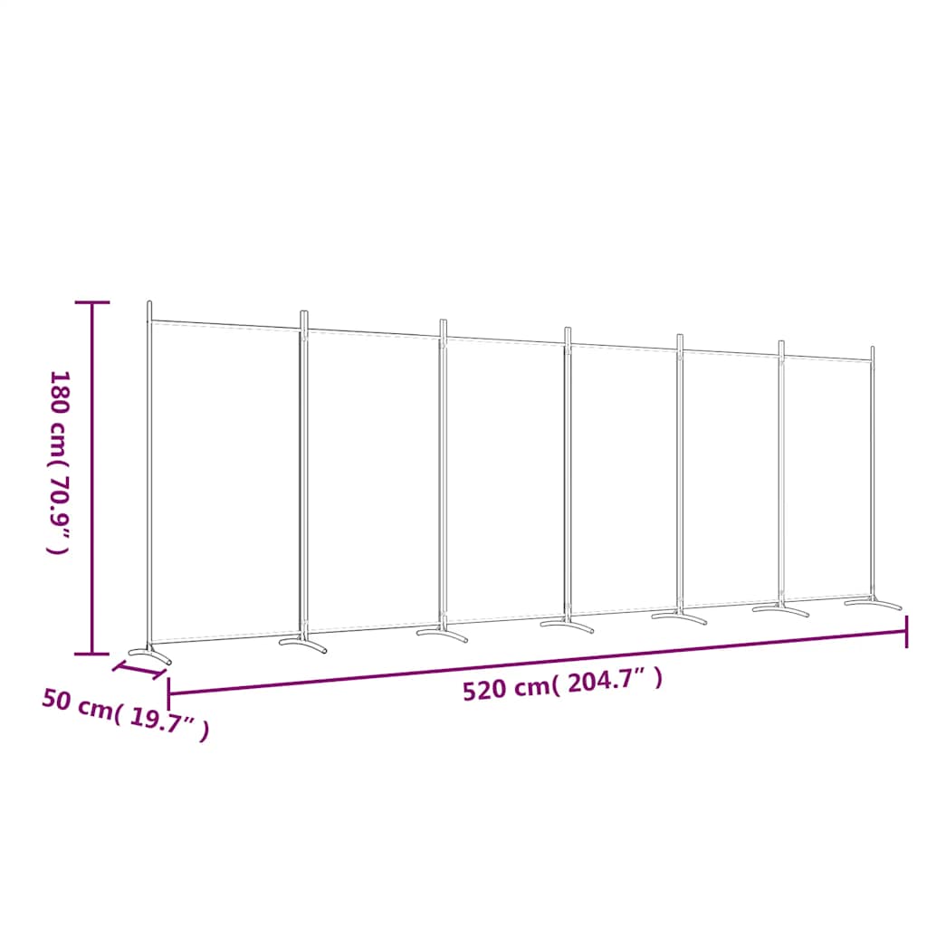 Room divider, 6-panel, white, 520x180cm, fabric