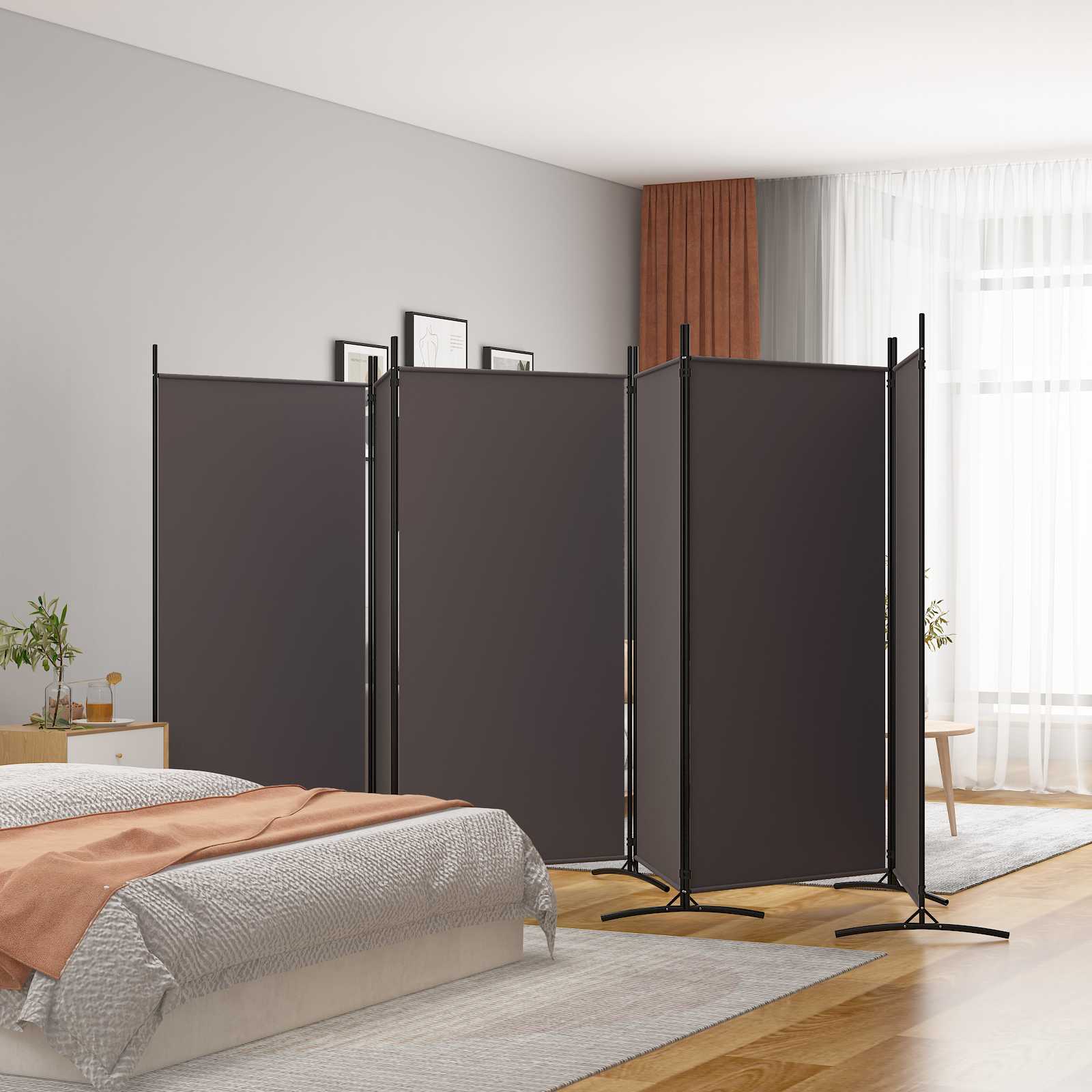 Kambario pertvara, 6 dalių, rudos spalvos, 520x180cm, audinys