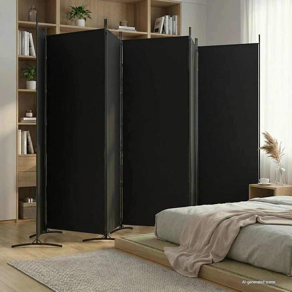 Kambario pertvara, 6 dalių, juodos spalvos, 520x180cm, audinys