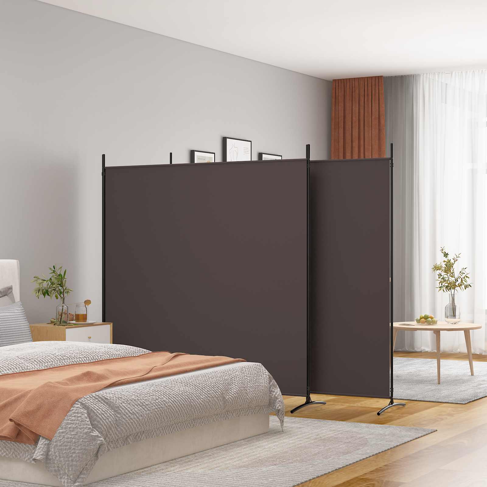 Room divider, 3-panel, brown, 525x180cm, fabric