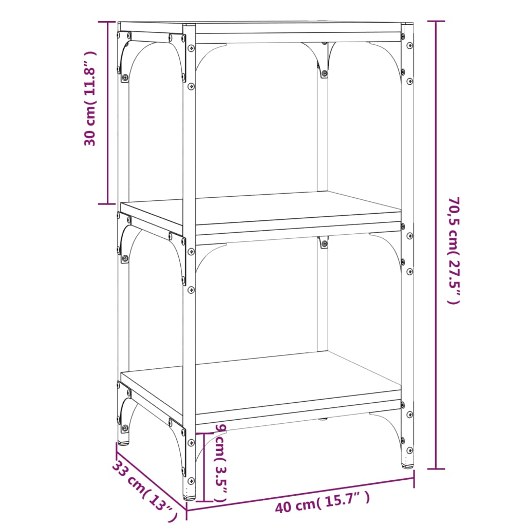 Bookcase, smoked oak, 40x33x70.5cm, wood/steel