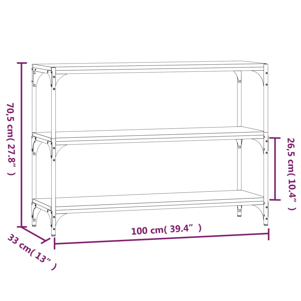 Bookcase, grey oak, 100x33x70.5cm, wood and steel