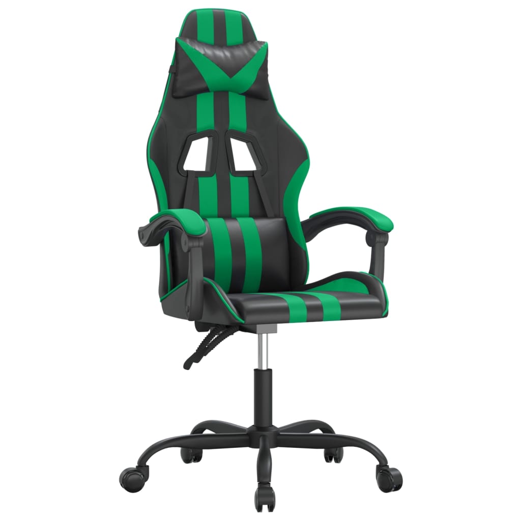 Swivel gaming chair, black and green, artificial leather