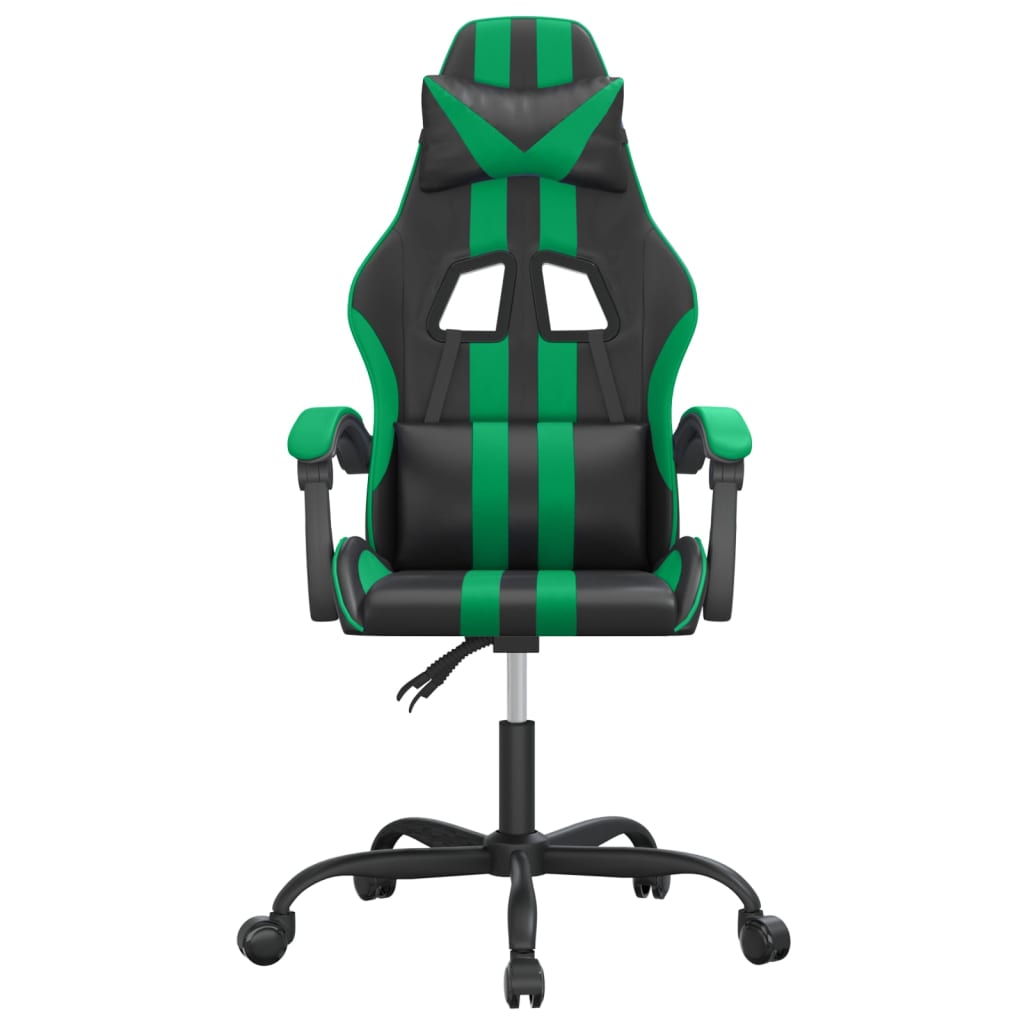 Swivel gaming chair, black and green, artificial leather