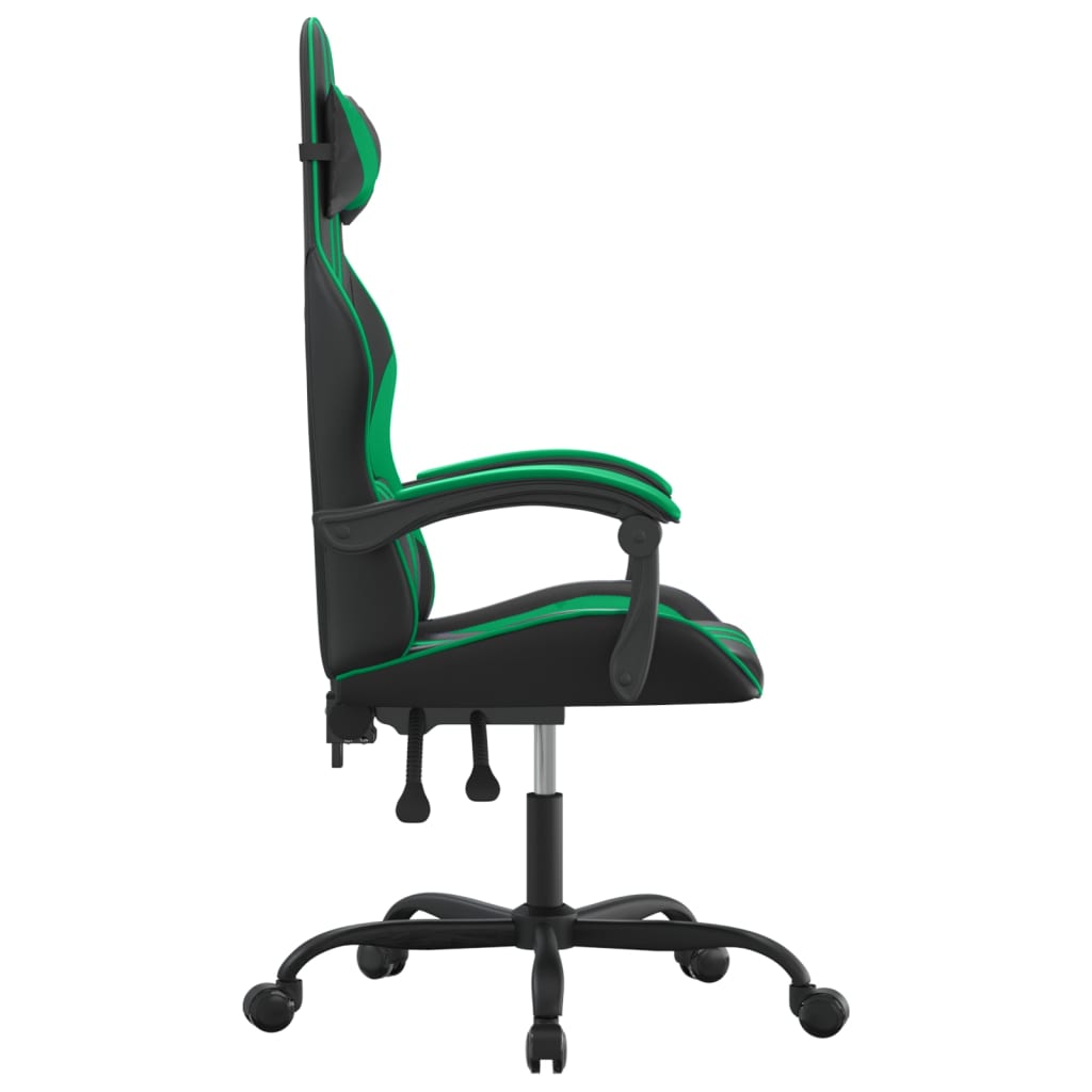 Swivel gaming chair, black and green, artificial leather