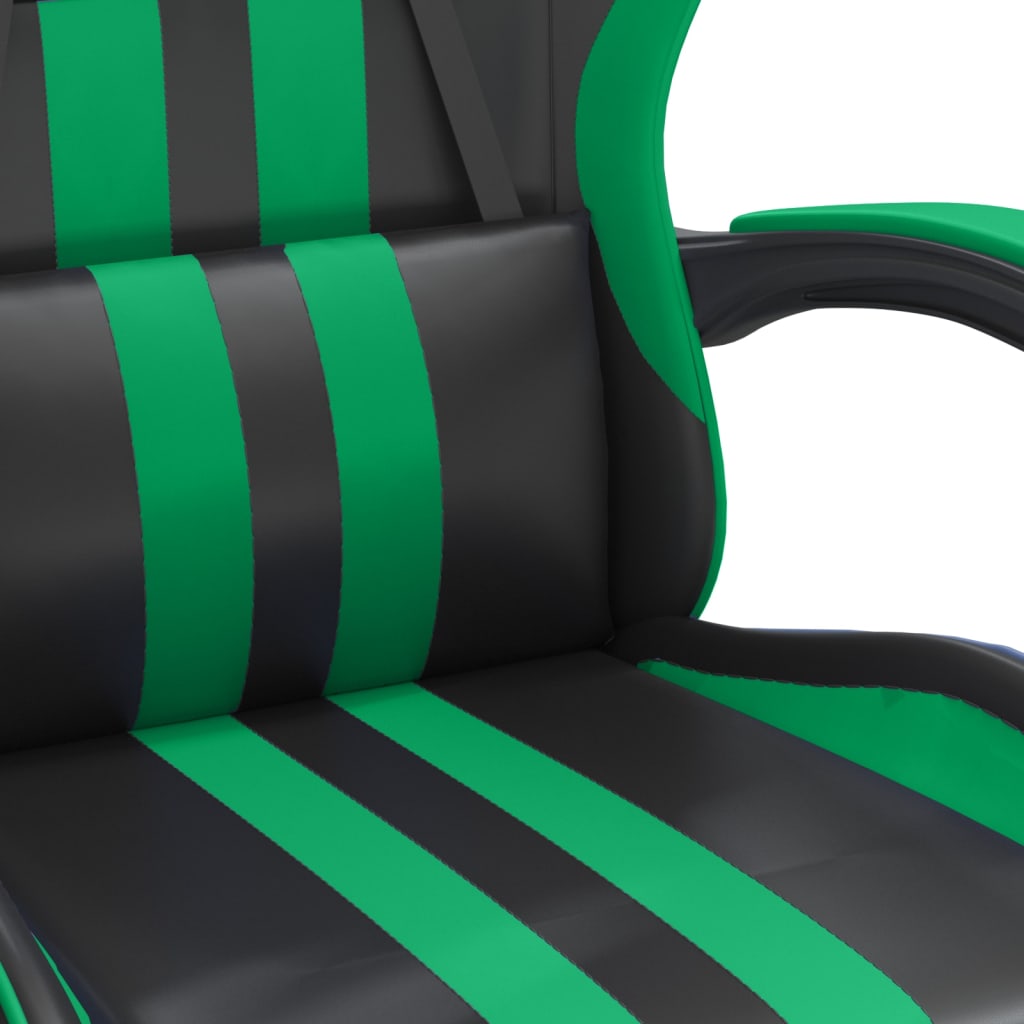 Swivel gaming chair, black and green, artificial leather