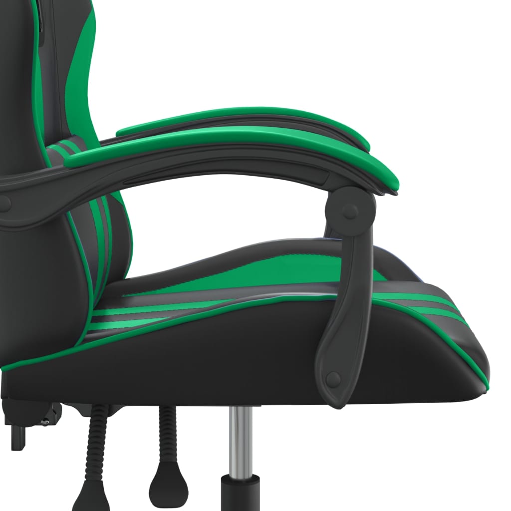 Swivel gaming chair, black and green, artificial leather