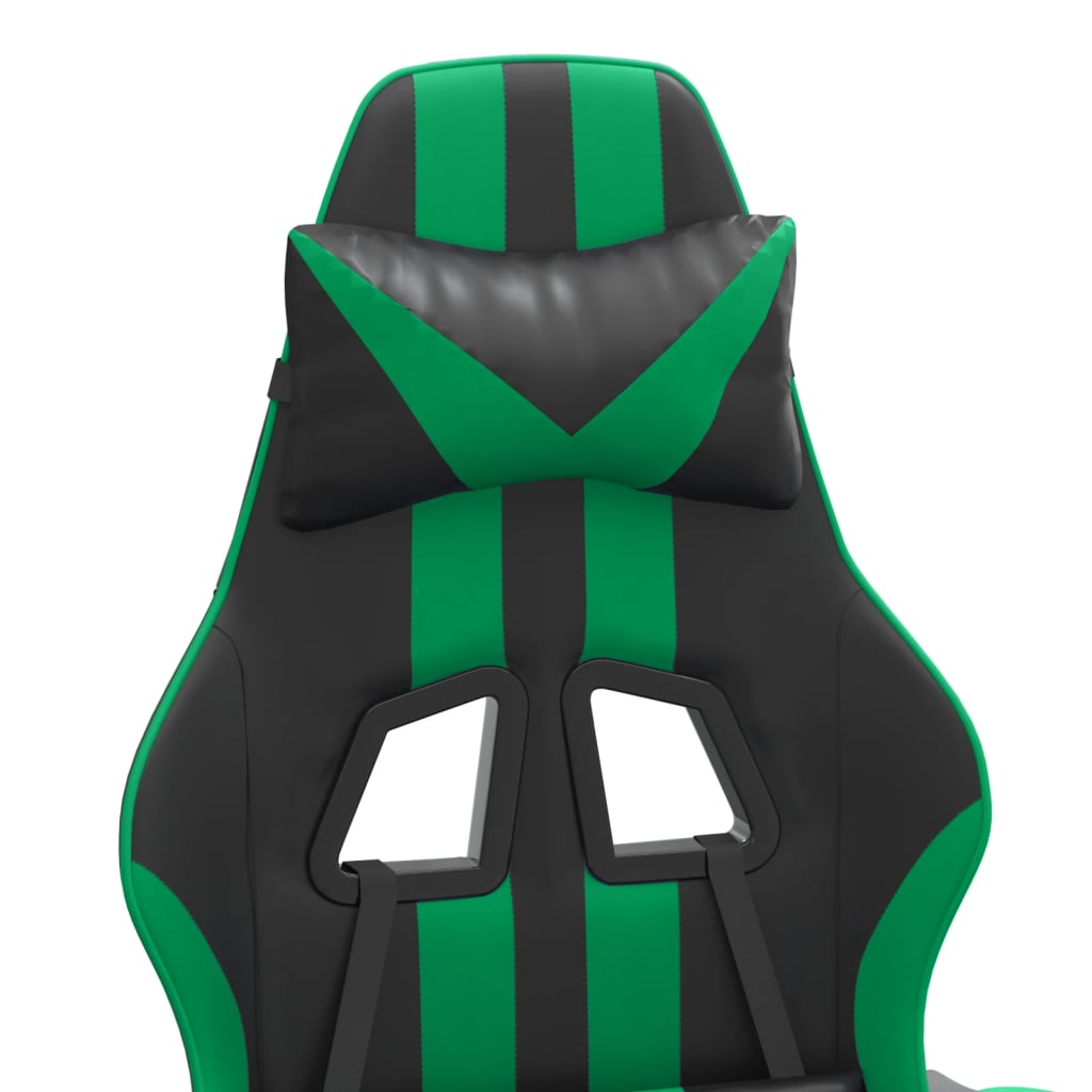 Swivel gaming chair, black and green, artificial leather