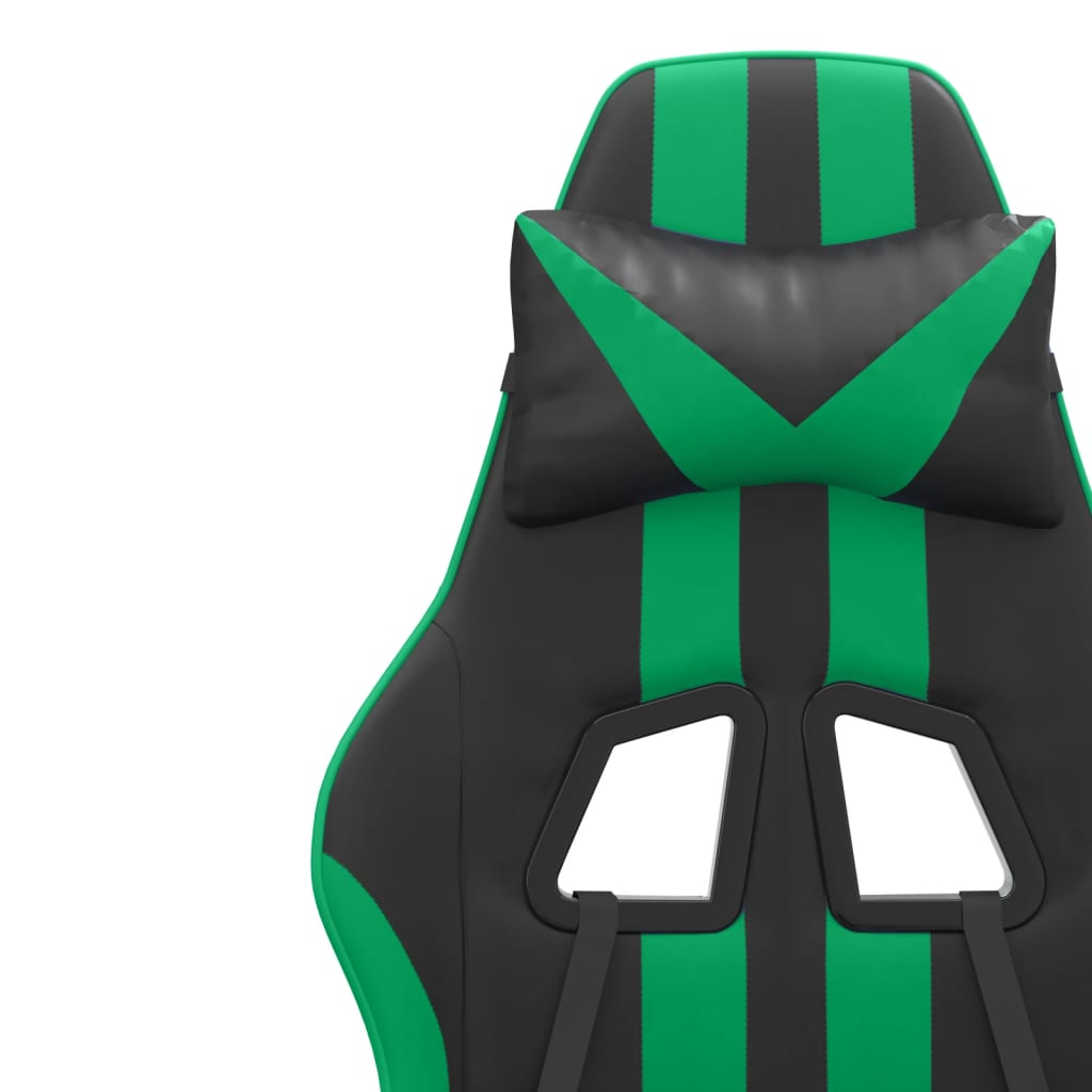 Swivel gaming chair, black and green, artificial leather