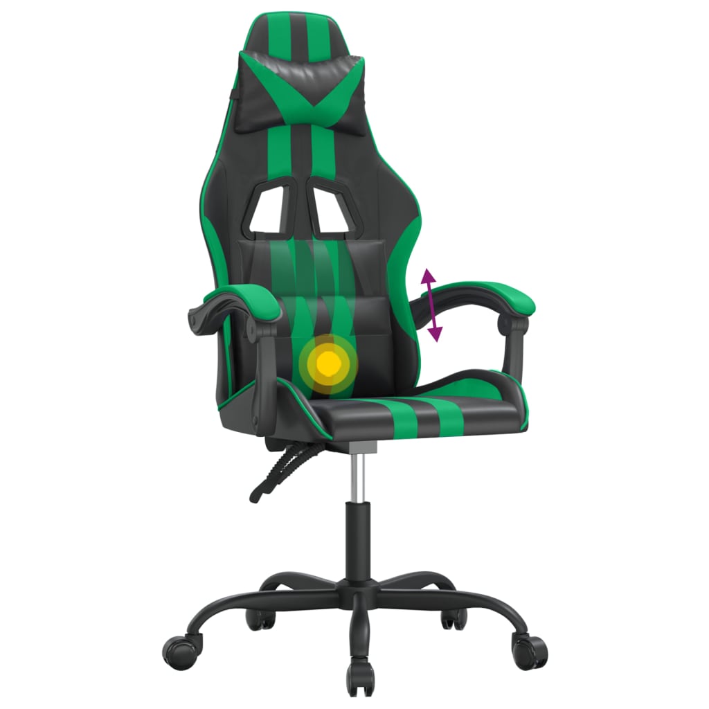 Swivel gaming chair, black and green, artificial leather