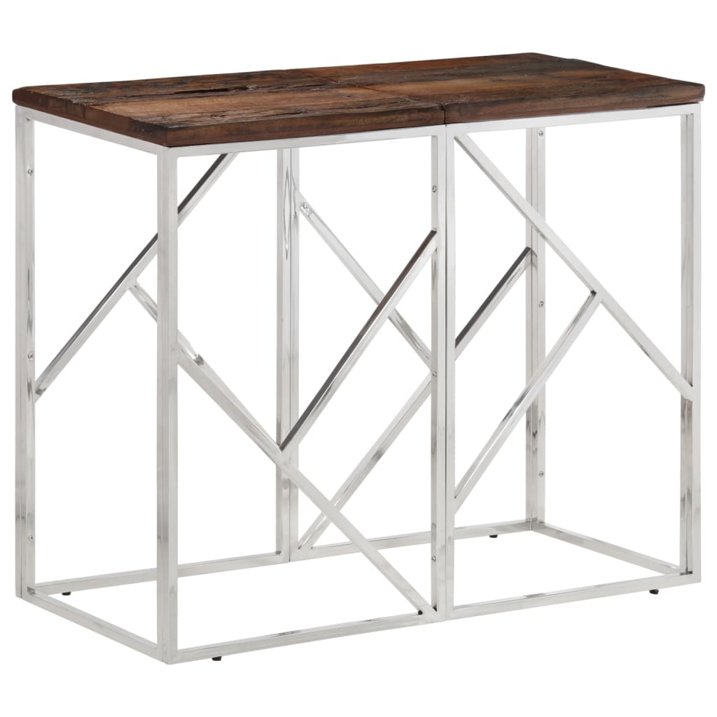 Console table, silver, steel and railway sleeper wood