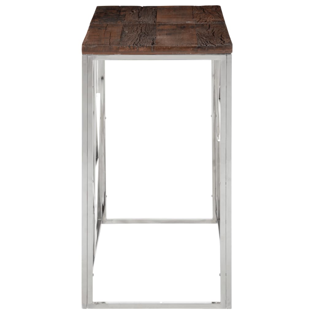 Console table, silver, steel and railway sleeper wood