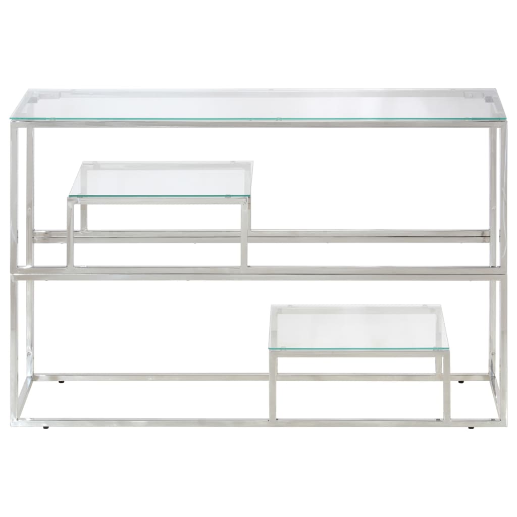 Console table, silver, steel and tempered glass