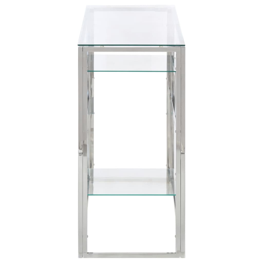 Console table, silver, steel and tempered glass