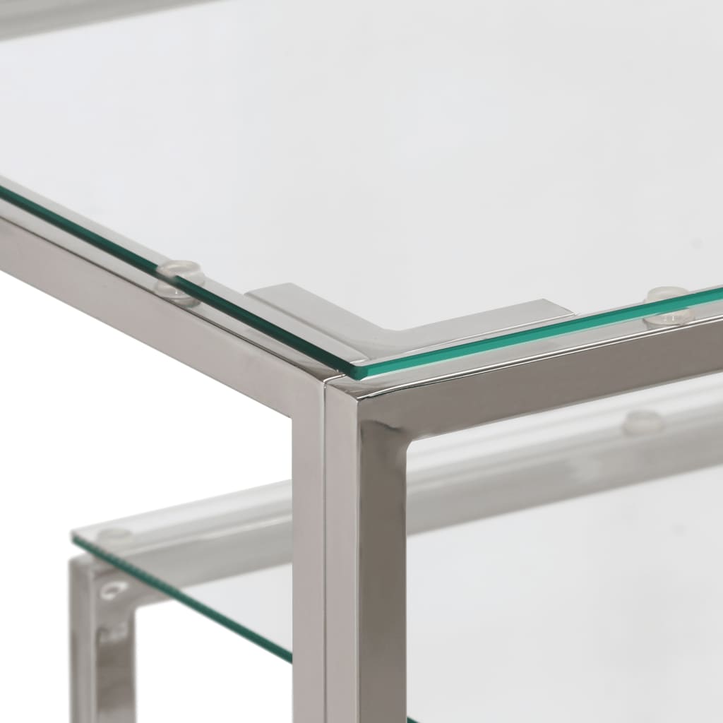 Console table, silver, steel and tempered glass