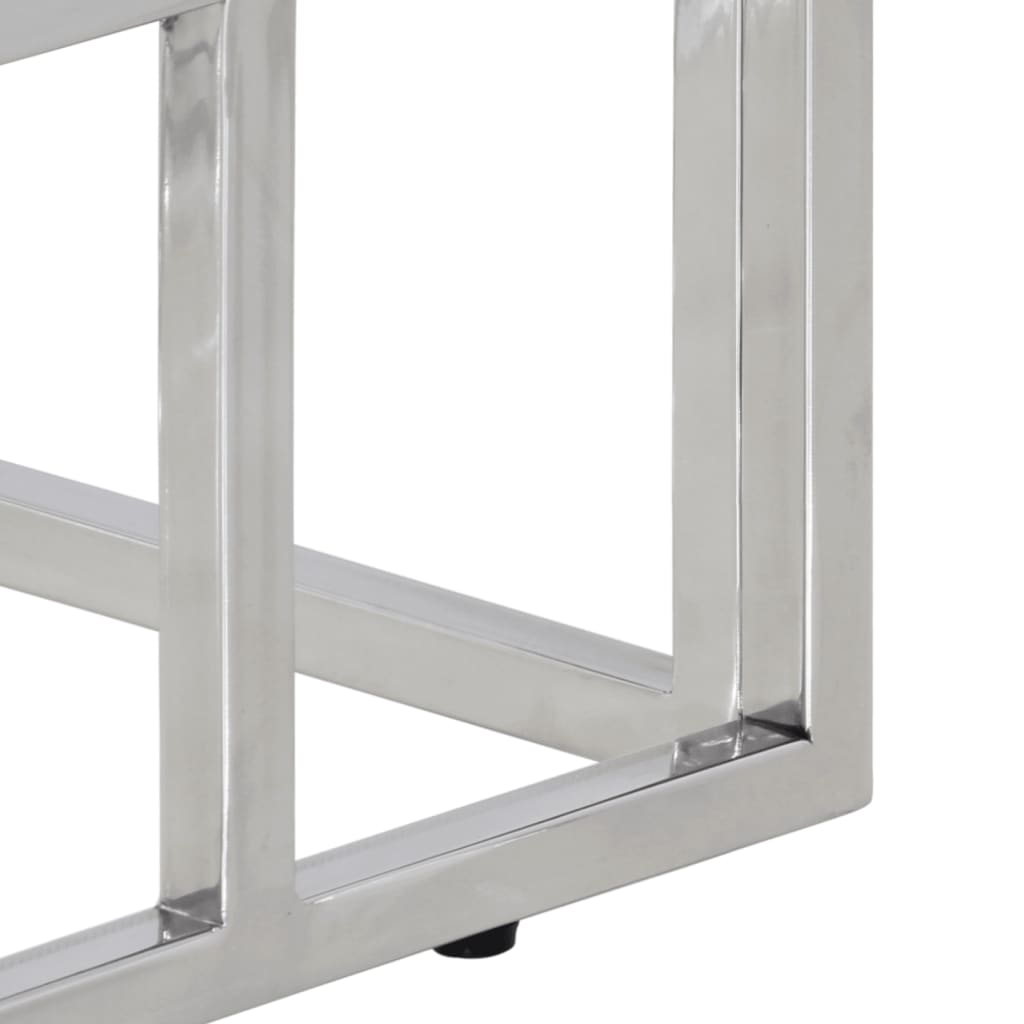 Console table, silver, steel and tempered glass