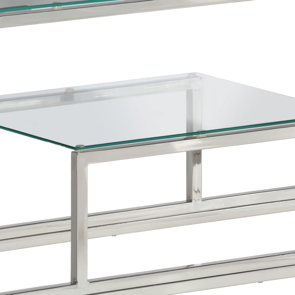 Console table, silver, steel and tempered glass