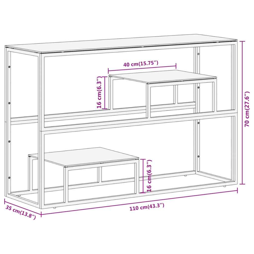 Console table, silver, steel and tempered glass