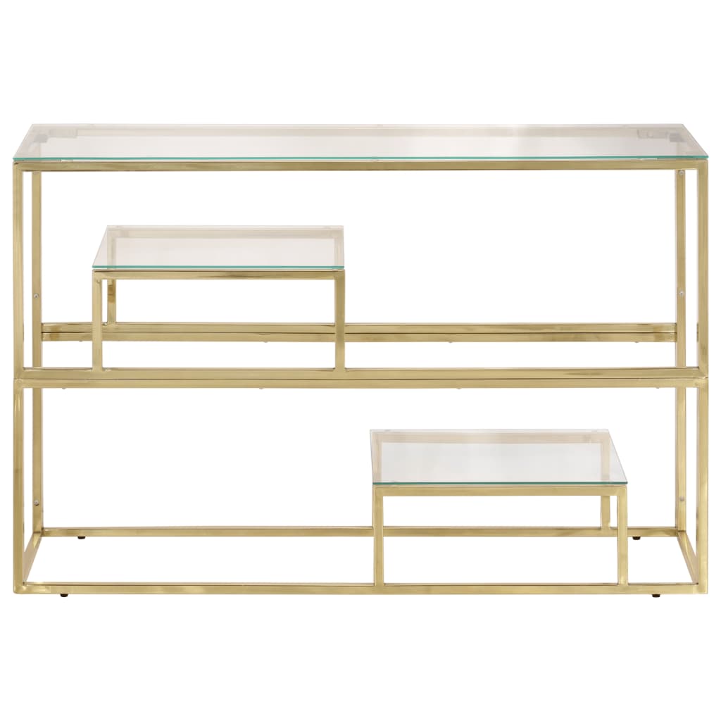 Console table, gold, steel and tempered glass