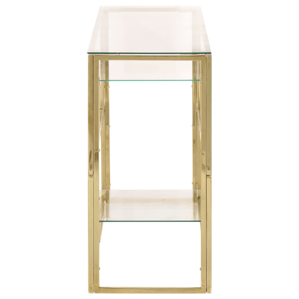Console table, gold, steel and tempered glass