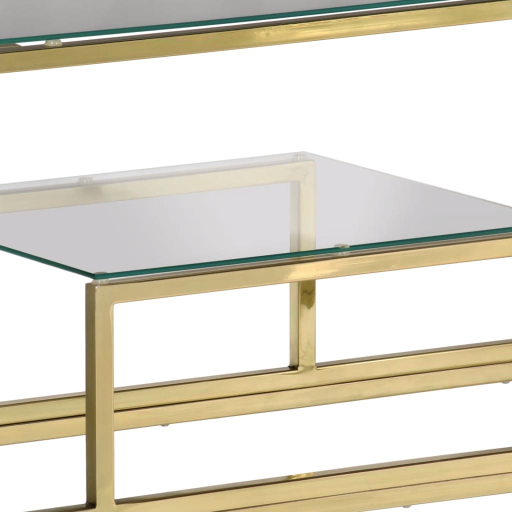 Console table, gold, steel and tempered glass