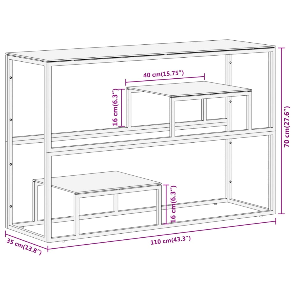 Console table, gold, steel and tempered glass