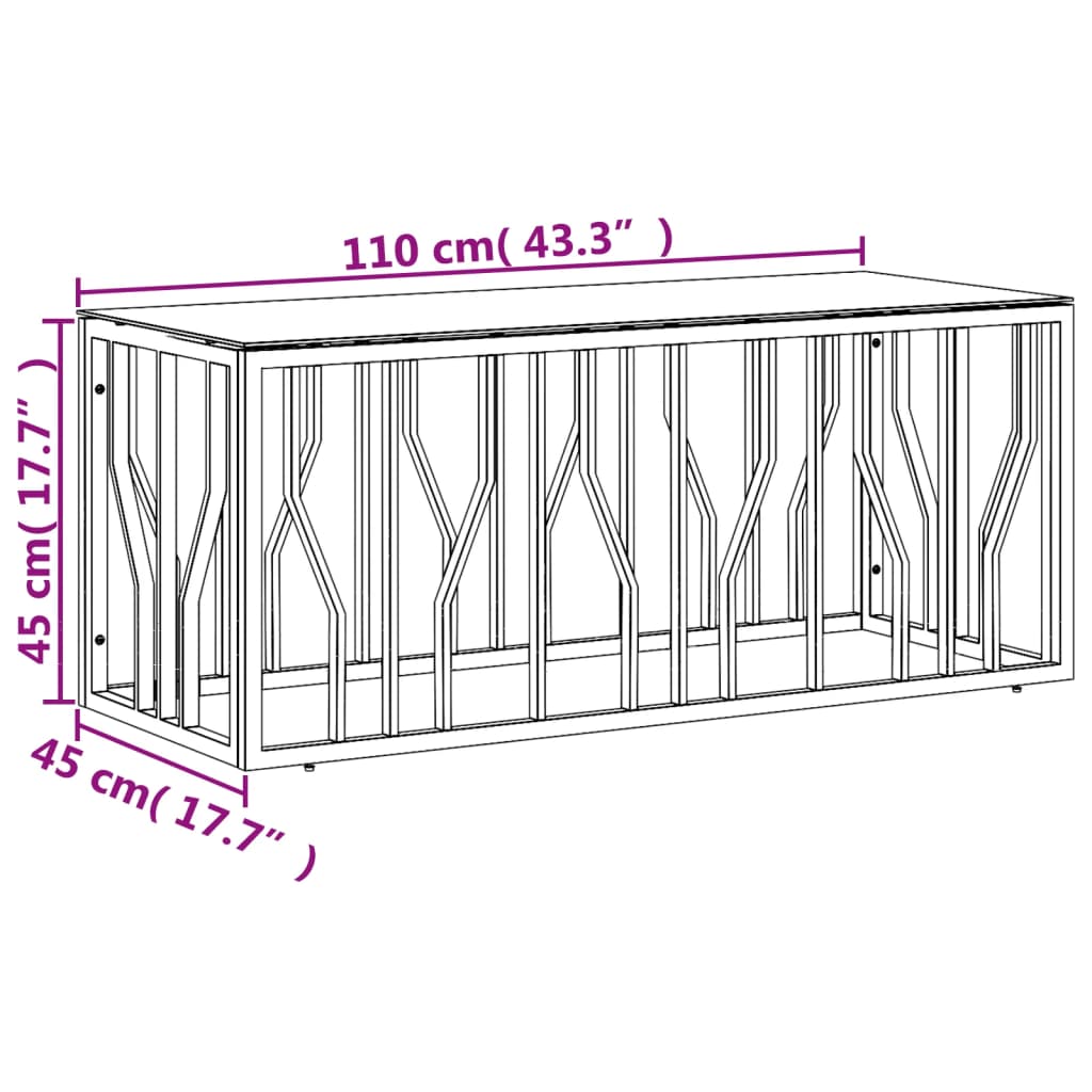 Coffee table, 110x45x45cm, stainless steel and glass