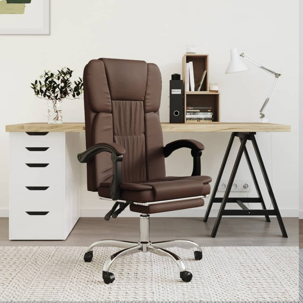 Reclining office chair, brown, artificial leather