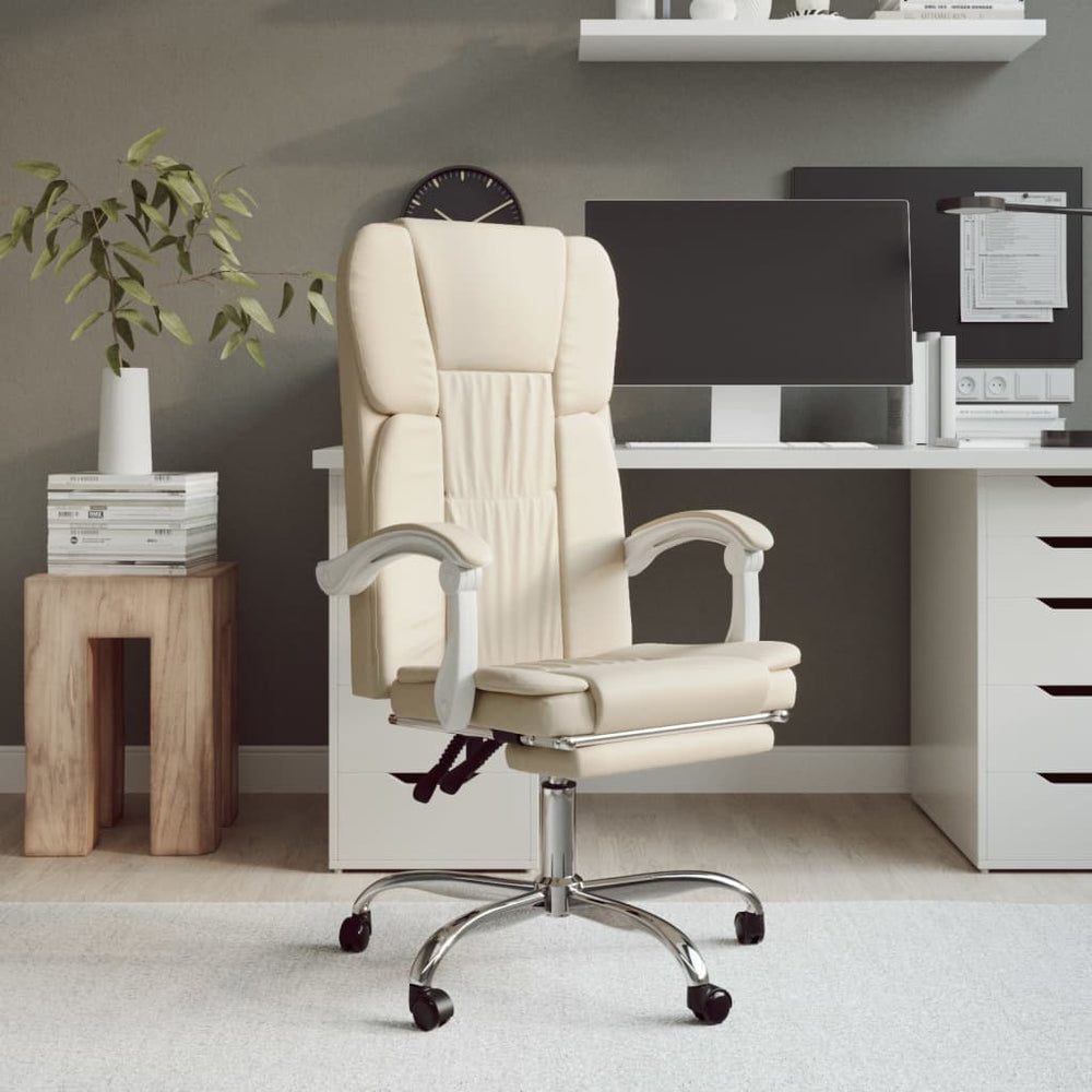 Reclining office chair, cream-colored, artificial leather